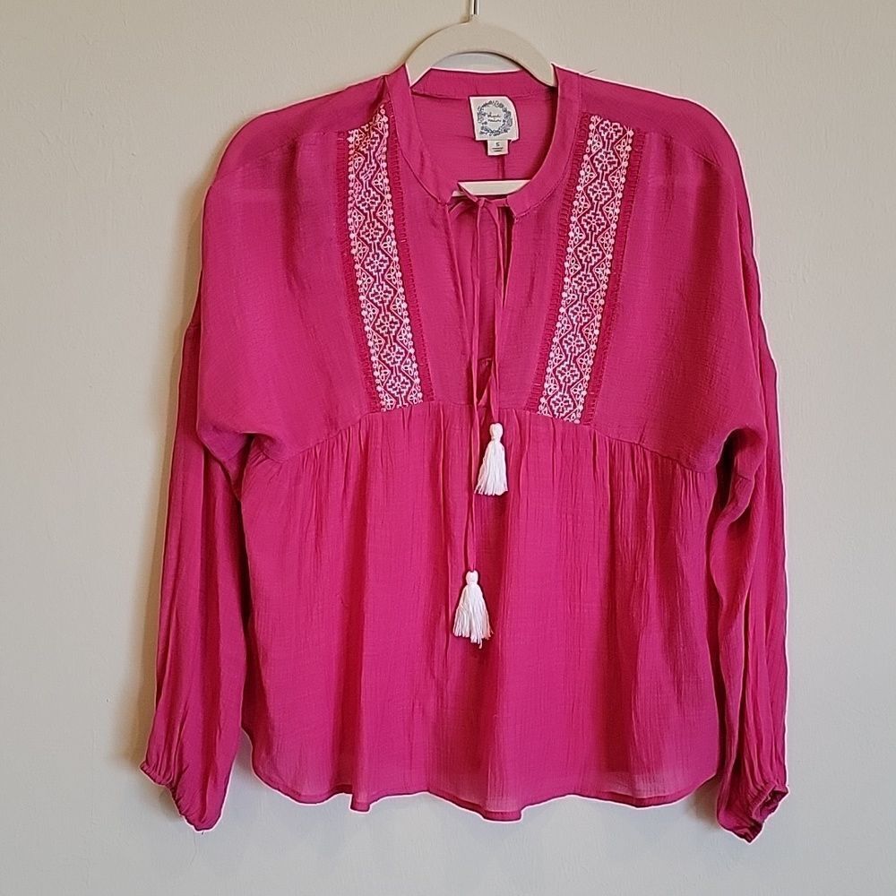 Blue Rain from Francescas Hot Pink embroidered tunic. Size S